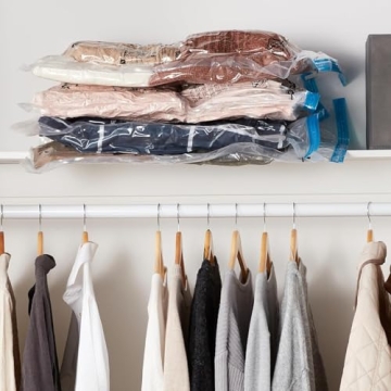 Amazon Basics Vacuum Compression Space Saving Storage Bags with Hand Pump, Multiple Sizes, Pack of 15, White