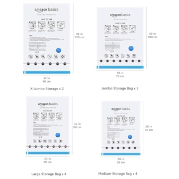 Amazon Basics Vacuum Compression Space Saving Storage Bags with Hand Pump, Multiple Sizes, Pack of 15, White