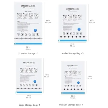 Amazon Basics Vacuum Compression Space Saving Storage Bags with Hand Pump, Multiple Sizes, Pack of 15, White