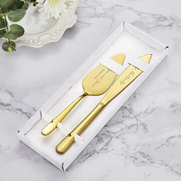 AW BRIDAL Personalized Wedding Cake Knife and Server Set, Gold Cake Cutting Set Gift for Wedding Bridal Shower Pie Sever Pizza Knife//DK2201CPP23//