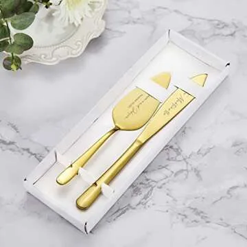 AW BRIDAL Personalized Wedding Cake Knife and Server Set, Gold Cake Cutting Set Gift for Wedding Bridal Shower Pie Sever Pizza Knife//DK2201CPP23//