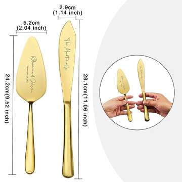 AW BRIDAL Personalized Wedding Cake Knife and Server Set, Gold Cake Cutting Set Gift for Wedding Bridal Shower Pie Sever Pizza Knife//DK2201CPP23//