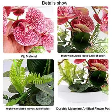 YOBANSA Real Touch Silk Orchid Artificial Flowers with Flower Pots, Artificial Phalaenopsis Fake Orchid Flowers Arrangements for Home Decoration