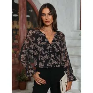 Stylish Aoudery Women's V Neck Floral Blouse for All Occasions