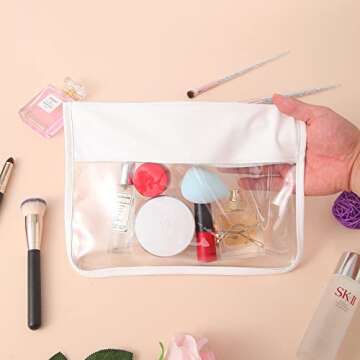 SUEBONI Makeup Bag Waterproof Leather Cosmetic Bag Toiletry Bag,DIY Chenille Letter Bag Nvlon Clear Travel Makeup Bag for Women Girls (White)