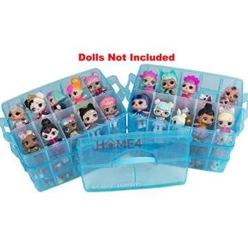 HOME4 No BPA Storage Organizer Carrying Case Box 30 Adjustable Compartments Compatible with Small Dolls LOL Toys Bead Beyblade Hot Wheels Tool Craft Sewing Jewelry Hair Accessories (Blue)