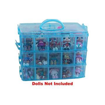 HOME4 No BPA Storage Organizer Carrying Case Box 30 Adjustable Compartments Compatible with Small Dolls LOL Toys Bead Beyblade Hot Wheels Tool Craft Sewing Jewelry Hair Accessories (Blue)
