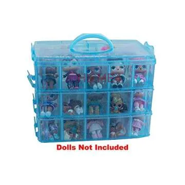 HOME4 No BPA Storage Organizer Carrying Case Box 30 Adjustable Compartments Compatible with Small Dolls LOL Toys Bead Beyblade Hot Wheels Tool Craft Sewing Jewelry Hair Accessories (Blue)