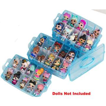 HOME4 No BPA Storage Organizer Carrying Case Box 30 Adjustable Compartments Compatible with Small Dolls LOL Toys Bead Beyblade Hot Wheels Tool Craft Sewing Jewelry Hair Accessories (Blue)