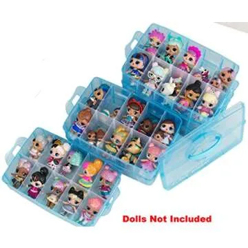 HOME4 No BPA Storage Organizer Carrying Case Box 30 Adjustable Compartments Compatible with Small Dolls LOL Toys Bead Beyblade Hot Wheels Tool Craft Sewing Jewelry Hair Accessories (Blue)