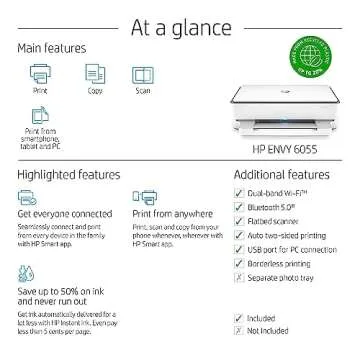 HP ENVY 6055 Wireless All-in-One Printer, Mobile Print, Scan & Copy, HP Instant Ink ready, Works with Alexa (5SE16A)