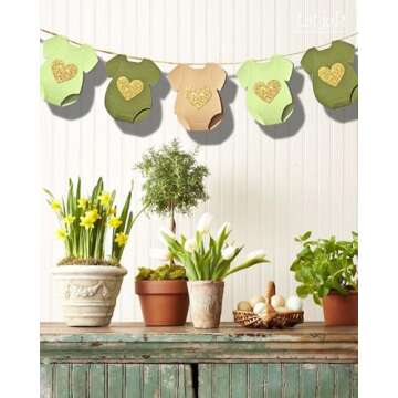 Green Brown Baby Shower Garland with Glitter Hearts
