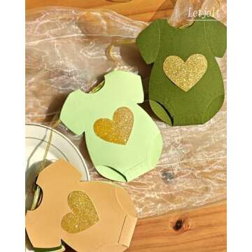 Green Brown Baby Shower Garland with Glitter Hearts