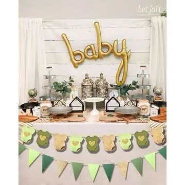 Green Brown Baby Shower Garland with Glitter Hearts