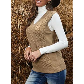 EVALESS Women's Oversized Yellow Cable Knit Sweater Vest, V-Neck, Sleeveless, X-Large
