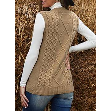 EVALESS Women's Oversized Yellow Cable Knit Sweater Vest, V-Neck, Sleeveless, X-Large