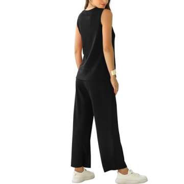 XIEERDUO Summer Two Piece Outfits for Women Sleeveless Tracksuit Wide Leg Loungewear Trendy Comfy Travel Sweatsuit Women's Spring Lounge Set Black S