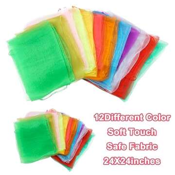 CCINEE 12Pcs Dance Scarves for Kids Play Music Scarves Dance Scarf Play Scarves Movement Square Juggling Silk Tricks Scarves Rhythm Band Scarves Scarfs for Children Movement(12 Colors)