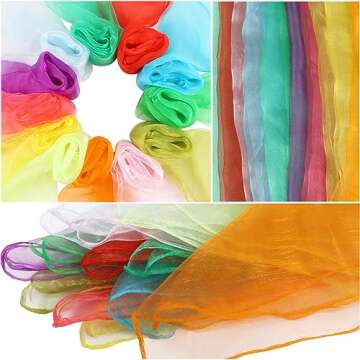 CCINEE 12Pcs Dance Scarves for Kids Play Music Scarves Dance Scarf Play Scarves Movement Square Juggling Silk Tricks Scarves Rhythm Band Scarves Scarfs for Children Movement(12 Colors)