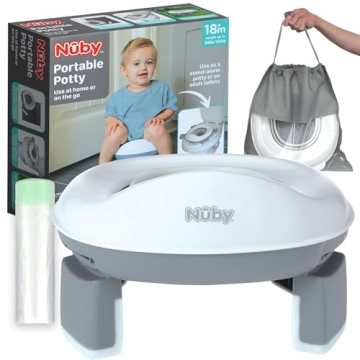 Nuby On-The-Go Portable Potty Seat - Travel Toilet Seat for Boys and Girls 18+ Months - Includes Sto...