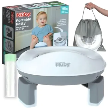 Nuby On-The-Go Portable Potty Seat - Travel Toilet Seat for Boys and Girls 18+ Months - Includes Sto...
