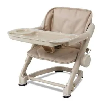 Feed Me 3-in-1 Travel High Chair Booster Seat for Infants and Toddlers - Transitional, Compact & Fits Any Chair, Swivel Tray, Milk Tea