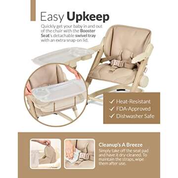 Feed Me 3-in-1 Travel High Chair Booster Seat for Infants and Toddlers - Transitional, Compact & Fits Any Chair, Swivel Tray, Milk Tea