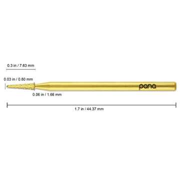 PANA 3/32" Cuticle Clean Nail Carbide Bit for Professional, Nail Salon, Nail Trimmer, Under Nail Cleaner, Electric Drill Machine, Manicure Tools (Gold-Sharp Point, Medium)