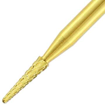 PANA 3/32" Cuticle Clean Nail Carbide Bit for Professional, Nail Salon, Nail Trimmer, Under Nail Cleaner, Electric Drill Machine, Manicure Tools (Gold-Sharp Point, Medium)