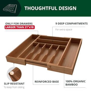Luxury Bamboo Kitchen Drawer Organizer for Utensils