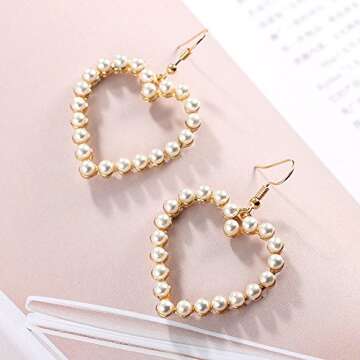 Alloy Pearl Earrings Fashionable Heart Earrings Long Love Earrings