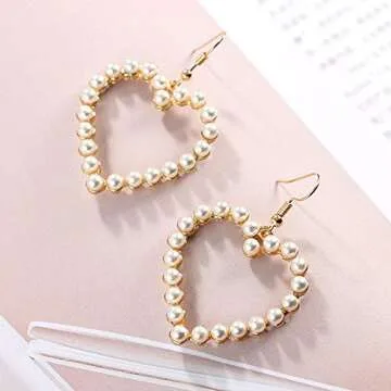Alloy Pearl Earrings Fashionable Heart Earrings Long Love Earrings