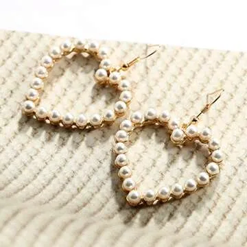 Alloy Pearl Earrings Fashionable Heart Earrings Long Love Earrings