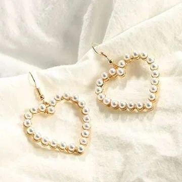 Alloy Pearl Earrings Fashionable Heart Earrings Long Love Earrings