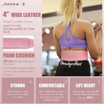 Jaffick Weight Lifting Belt For Ladies (4" Wide) - 100% Pink Leather Gym Belts Lower Waist Back Support For Women Men Fitness Squat Deadlift Heavy Duty Cross Training Gym Powerlifting Workout