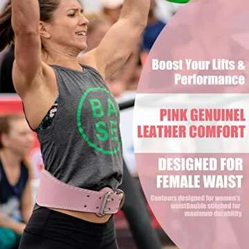 Jaffick Weight Lifting Belt For Ladies (4" Wide) - 100% Pink Leather Gym Belts Lower Waist Back Support For Women Men Fitness Squat Deadlift Heavy Duty Cross Training Gym Powerlifting Workout