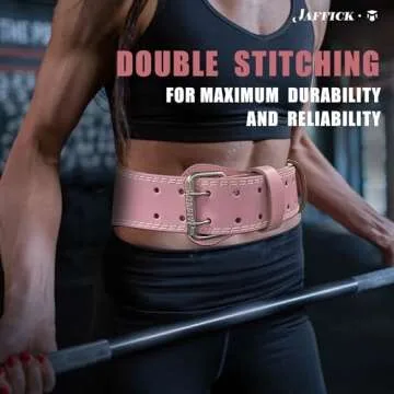 Jaffick Weight Lifting Belt For Ladies (4" Wide) - 100% Pink Leather Gym Belts Lower Waist Back Support For Women Men Fitness Squat Deadlift Heavy Duty Cross Training Gym Powerlifting Workout