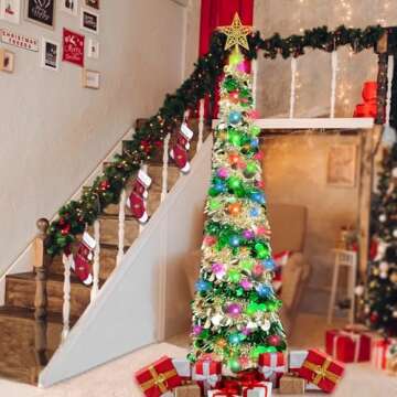 Dual Color Change & Timer - 5FT Pop Up Christmas Tree, Tinsel Christmas Tree 50 Warm White & Colored...