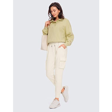 CRZ YOGA Women's Lightweight Cotton Cargo Joggers High Waist