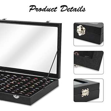 Bivisen Ring Display Case Organizer Box with Transparent Lid, 100 Slots Ring Storage Display Box Cas...