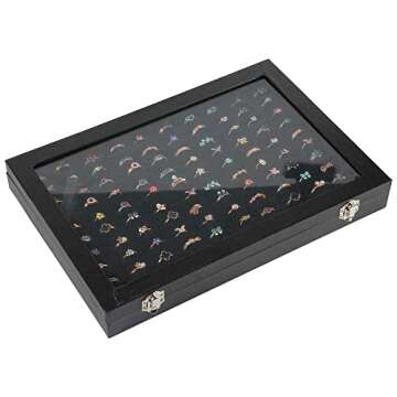 Bivisen Ring Display Case Organizer Box with Transparent Lid, 100 Slots Ring Storage Display Box Case Tray Holder PU Leather Black