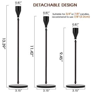 DEVI Black Candlestick Holders 3pcs, Black Taper Candle Holders for Candlesticks, Modern Farmhouse Fall Home Decorations, Boho Fireplace Mantle Coffee Table Decor