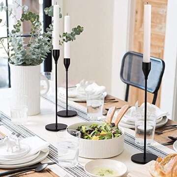 DEVI Black Candlestick Holders 3pcs, Black Taper Candle Holders for Candlesticks, Modern Farmhouse Fall Home Decorations, Boho Fireplace Mantle Coffee Table Decor
