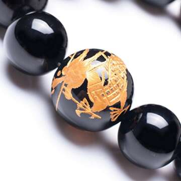 Merdia Men's Tiger Eye Stone Elastic Bead Bracelet with Loong Pattern Bead | Mens Jewelry | Loong Bracelet for Men | Mens Bracelet | Beaded Bracelet | Tiger Eye Bracelet Men | Created Crystal Bracelet