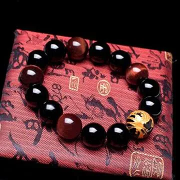 Merdia Men's Tiger Eye Stone Elastic Bead Bracelet with Loong Pattern Bead | Mens Jewelry | Loong Bracelet for Men | Mens Bracelet | Beaded Bracelet | Tiger Eye Bracelet Men | Created Crystal Bracelet