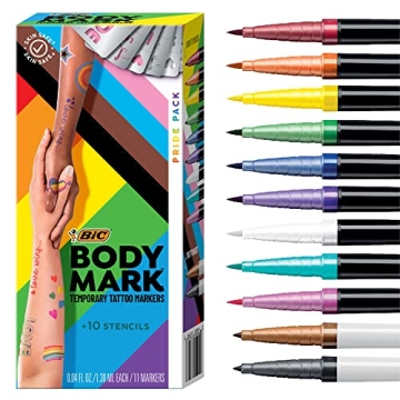 BIC BodyMark Temporary Tattoo Markers - 11 Color Pride Pack, Skin-Safe
