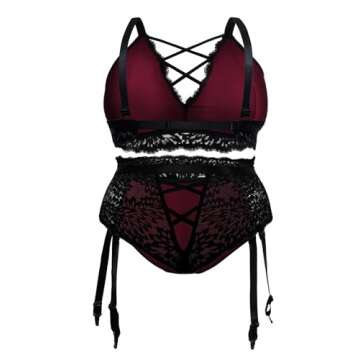 EVELUST Plus Size Lingerie for Women - Sexy Luxe Criss-cross Bra Lace Cup Classic Underwear High Wai...