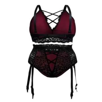 EVELUST Plus Size Lingerie for Women - Sexy Luxe Criss-cross Bra Lace Cup Classic Underwear High Wai...