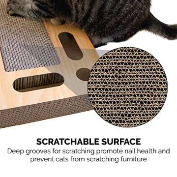 Furhaven Scratching Pad Ball Track Cat Toy w/ Catnip for Indoor Cats - Archway Busy Box Scratcher - Tan, One Size