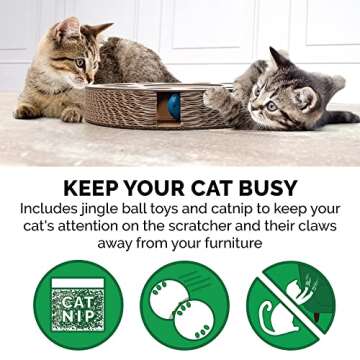 Furhaven Scratching Pad Ball Track Cat Toy w/ Catnip for Indoor Cats - Archway Busy Box Scratcher - Tan, One Size